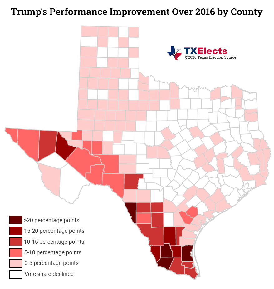 Trump's Performance Improvement Over 2016 by County